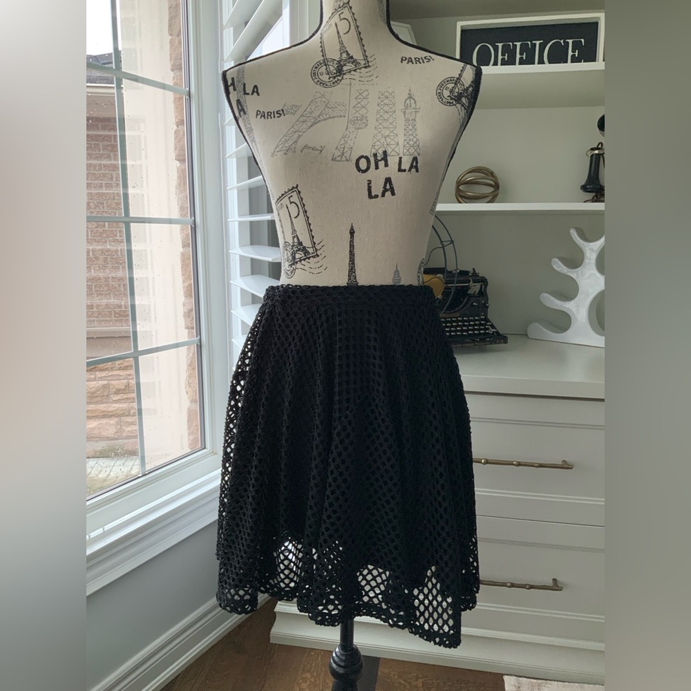 SELECTED FEMME Sydney Mesh Net Black Skater Skirt Mid Length Women’s SZ XS/Small - Picture 10 of 12